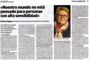 Personas Altamente Sensibles - Entrevista en el Periódico El Norte De Castilla de Valladolid